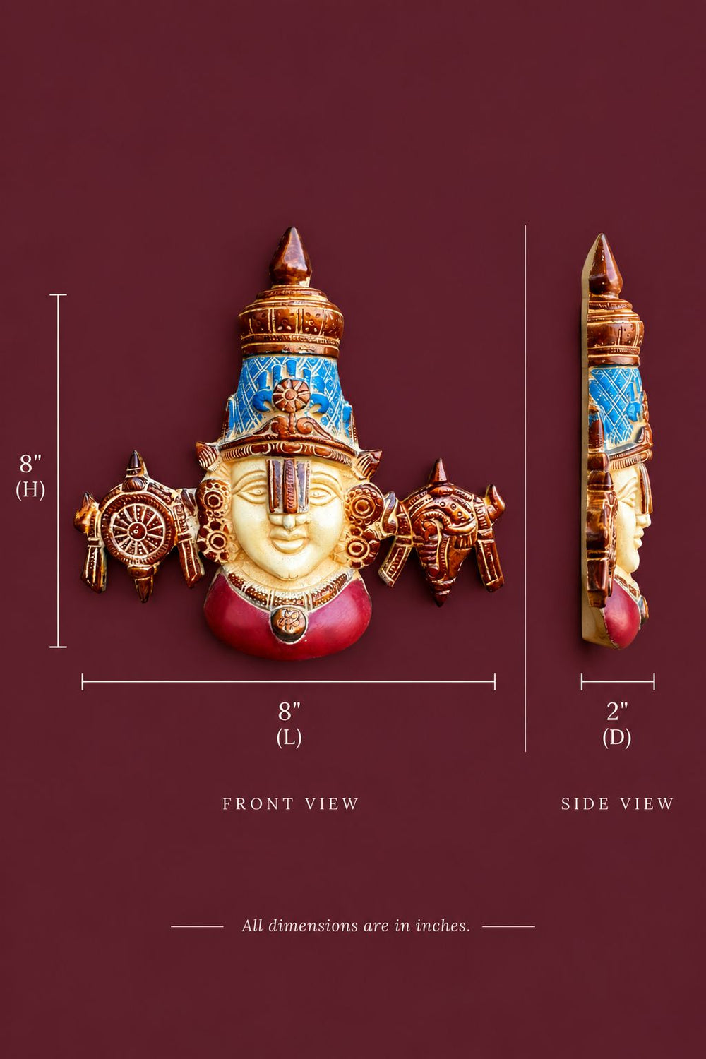 Lord Venkateswara Colored Brass Wall Panel