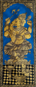 Ganesha with Modaks Pattachitra Painting in Blue – By a National Awardee (Unframed)