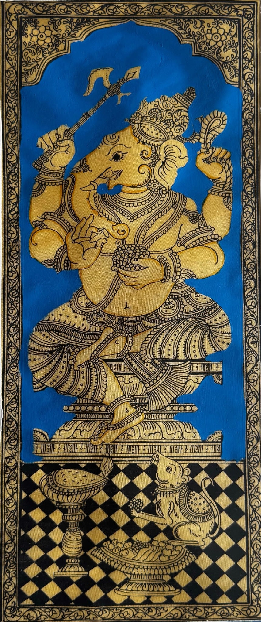 Ganesha with Modaks Pattachitra Painting in Blue – By a National Awardee (Unframed)