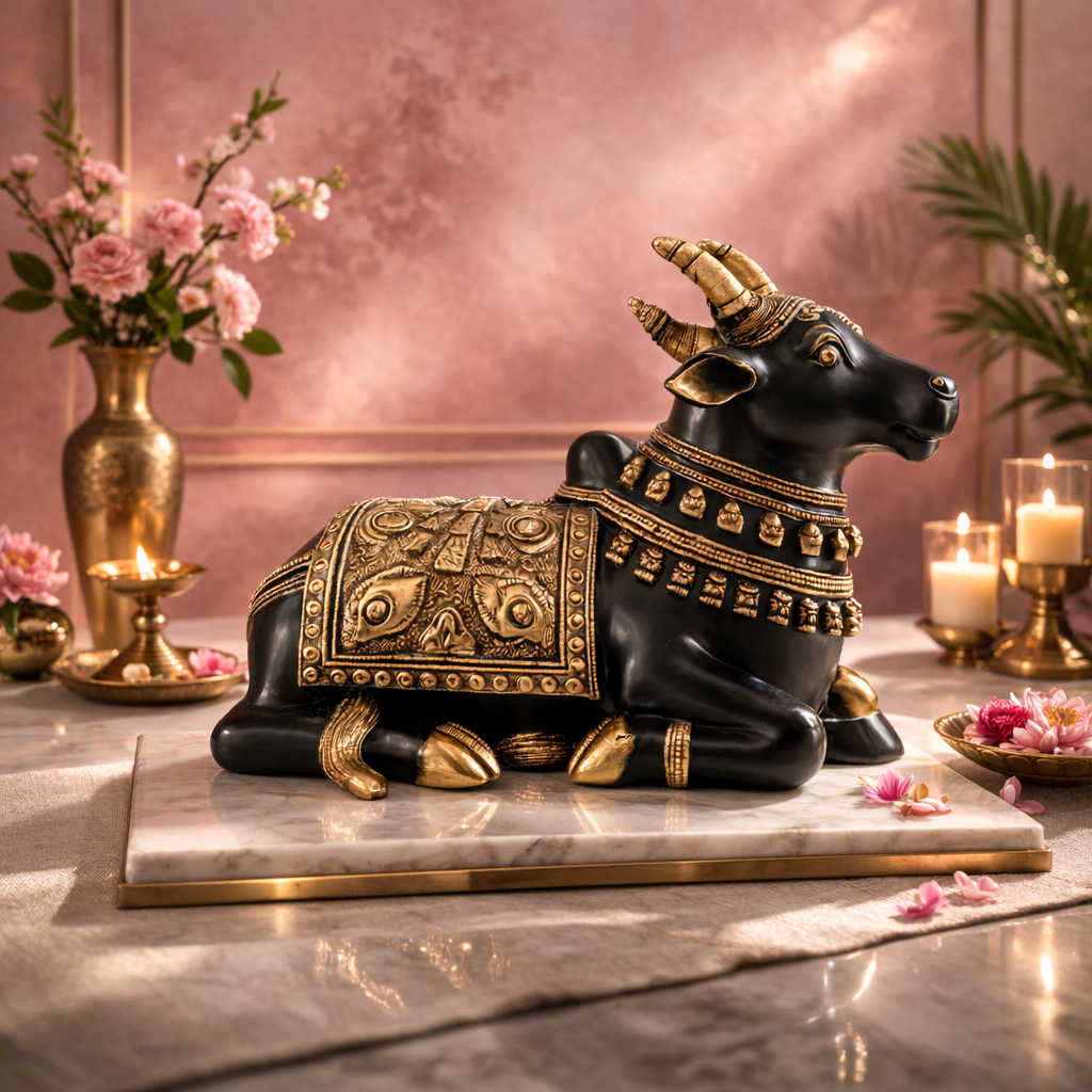 Carved Nandi in Black Brass