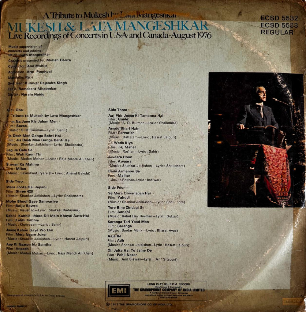 A Tribute to Mukesh by Lata Double LP Vinyl Record (Pre-Loved VG)