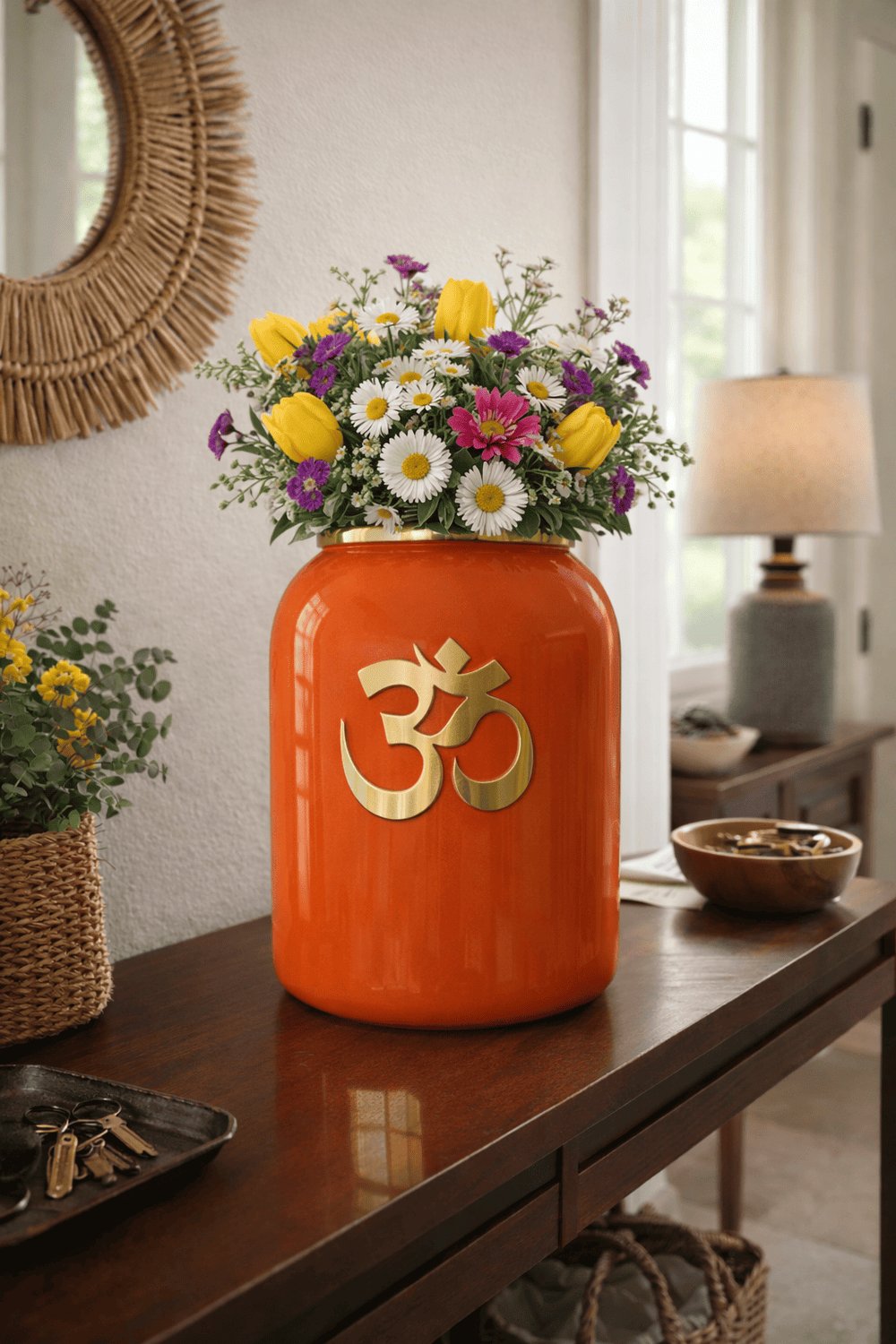 Enameled Om Blessing Vase in Metal