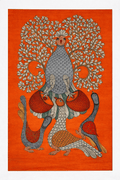 The Musical Peacocks Gond Painting by Renowned Artist (Unframed)