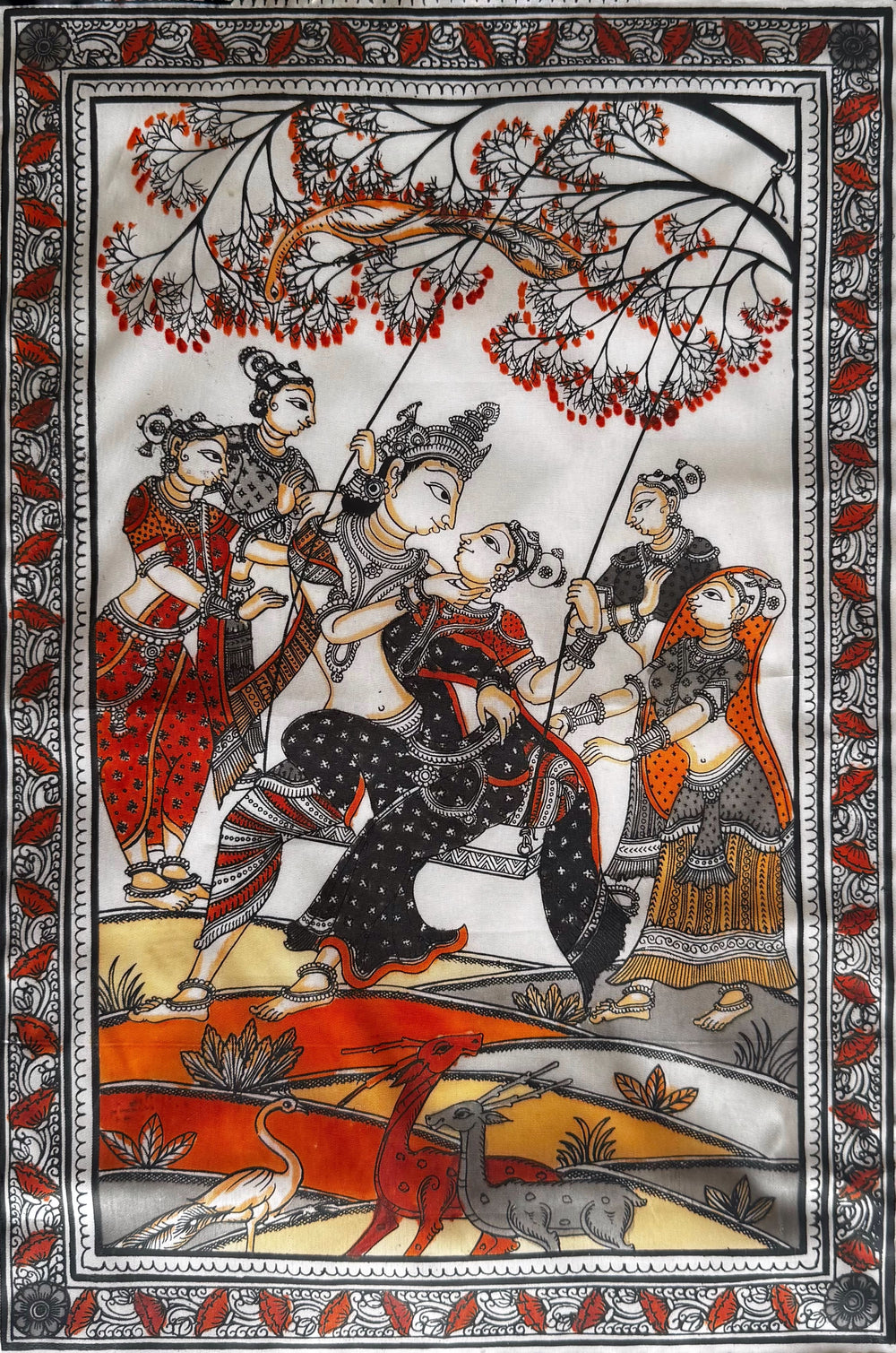 Radha Krishna on the Swing Pattachitra Painting – by a National Awardee (Unframed)