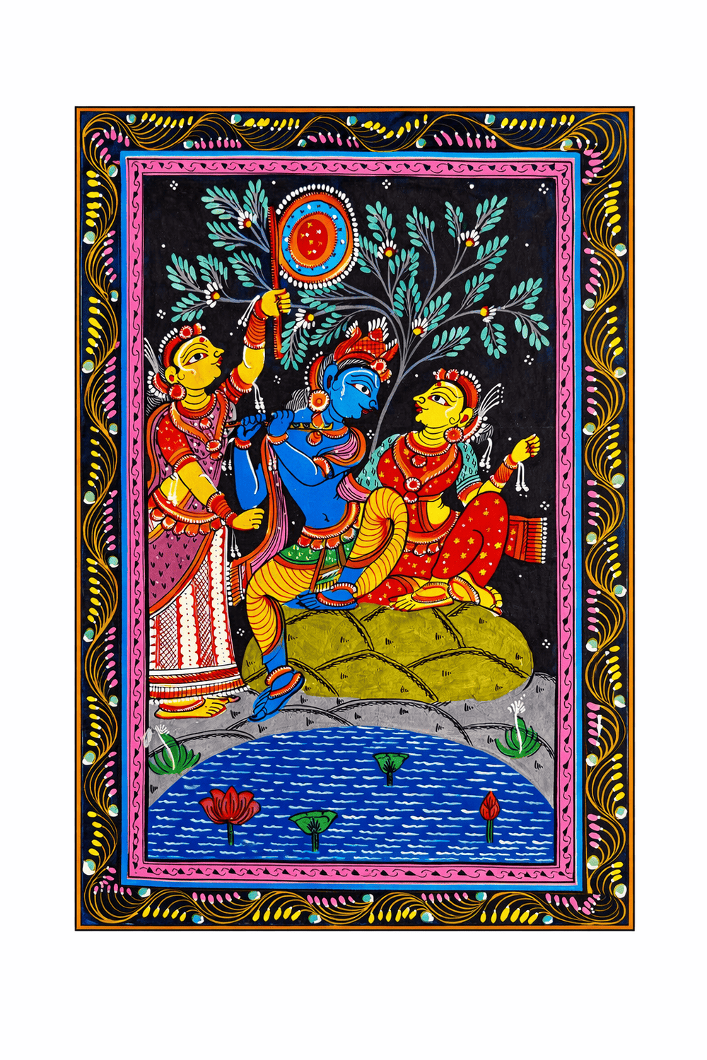 Radha Krishna by Moonlight Pattachitra Painting (Unframed)