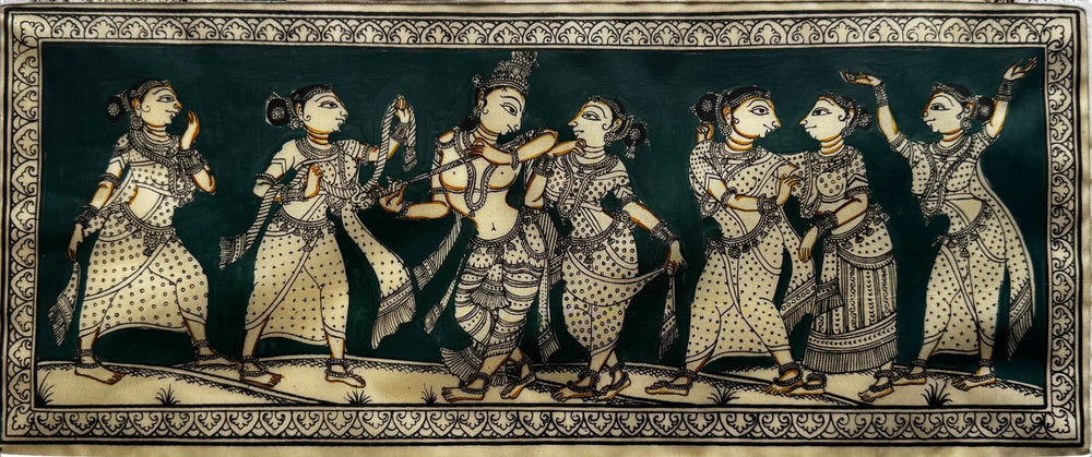 Krishna with Gopis in Pattachitra Painting – By a National Awardee (Unframed)