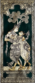 Radha Krishna under the Tree in Pattachitra Painting in Green – By a National Awardee (Unframed)