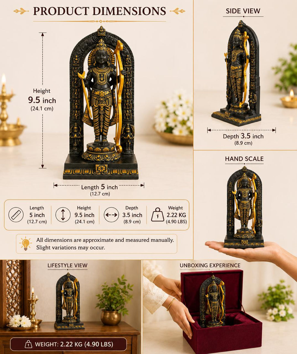 Ram Lalla Idol for Home Temple | Premium Lord Rama Statue in Brass in Black & Gold Finish