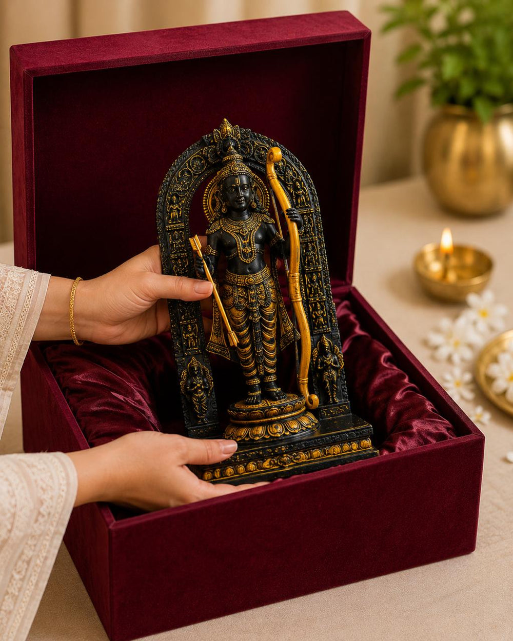 Ram Lalla Idol for Home Temple | Premium Lord Rama Statue in Brass in Black & Gold Finish