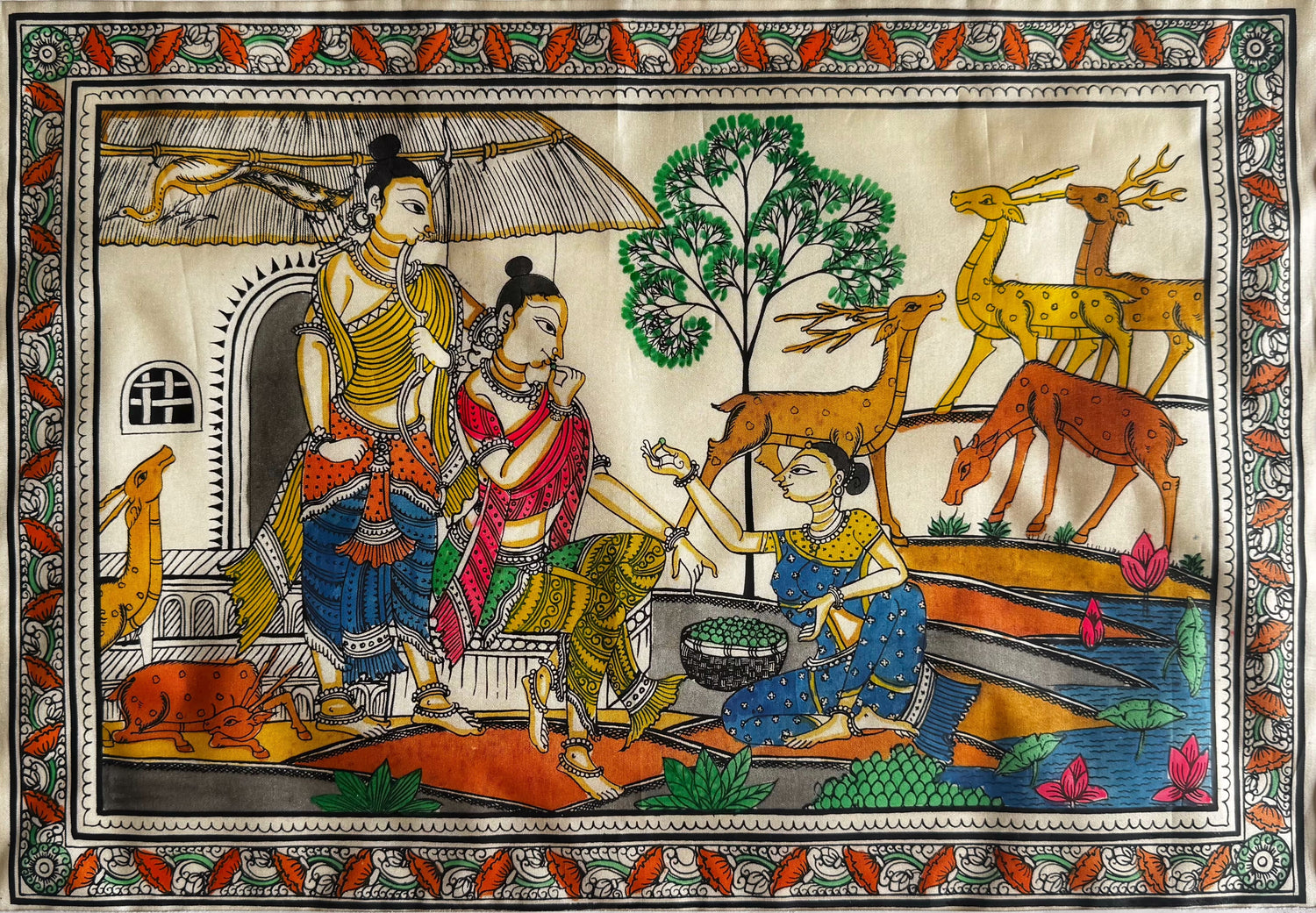 Shabari Offering Berries to Lord Rama Pattachitra Painting – Traditional Art by a National Awardee (Unframed)