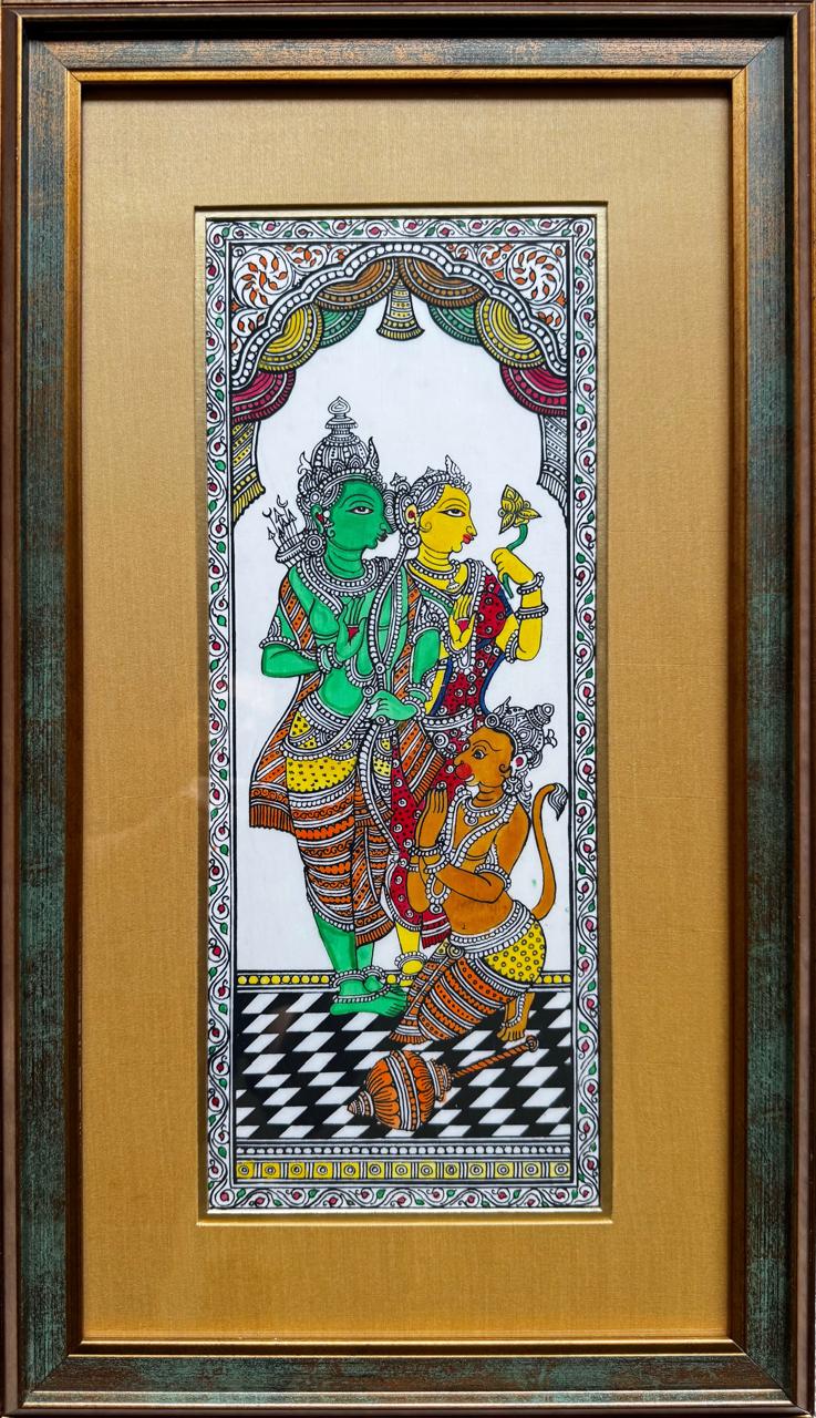 Rama, Sita and Hanuman - Pattachitra Painting by a National Awardee (Unframed)