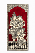 Lord Ram, Sita and Hanuman in Pattachitra Painting – By a National Awardee (Unframed)