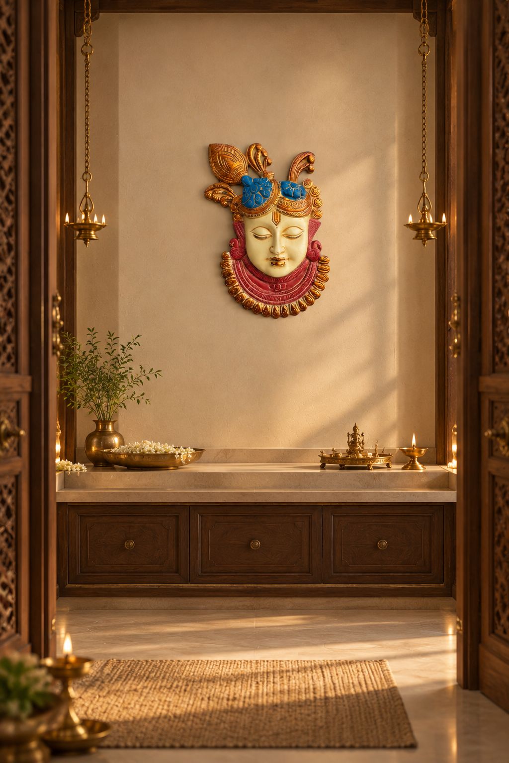 Shrinathji | Krishna - The Divine Presence in hand-coloured Brass