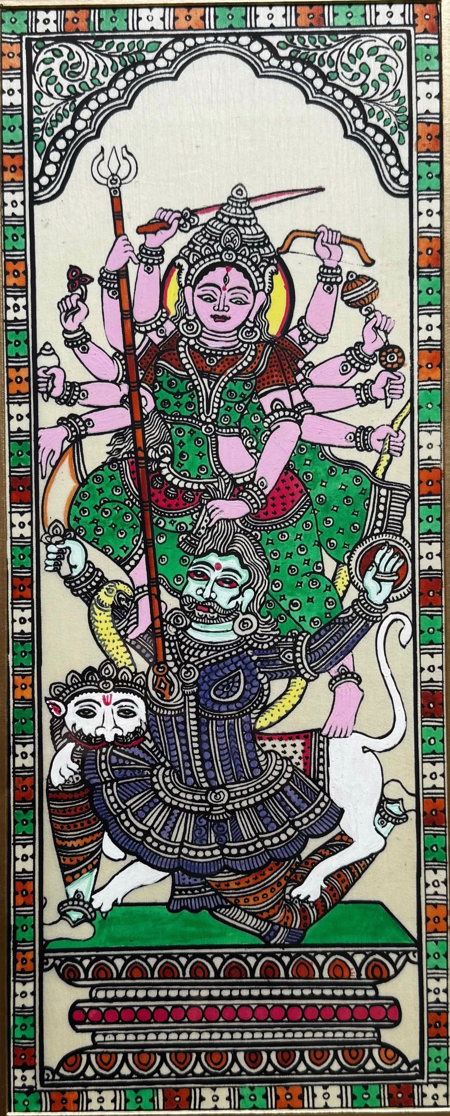 Durga Mahishasuramardini - Pattachitra Painting by a National Awardee (Unframed)