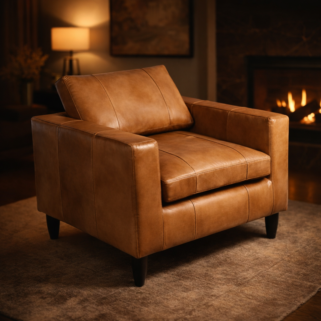 Ember Lounge Genuine Leather Mid-Century Single Seater Sofa