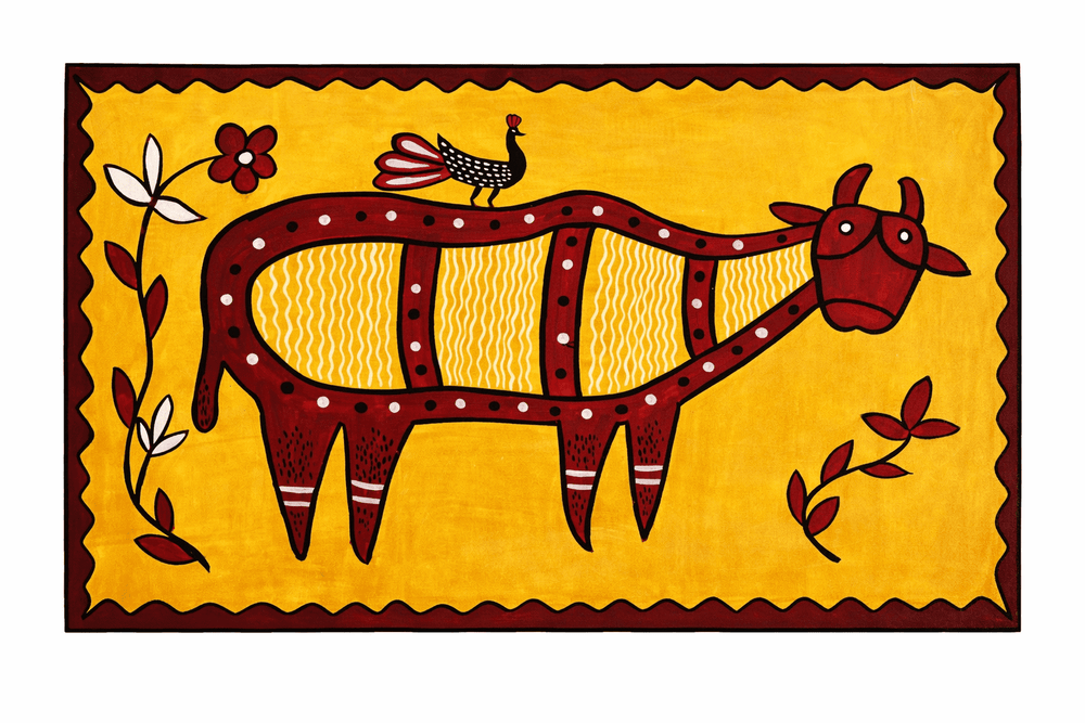 The Sacred Bull Sohrai Folk Art Painting (Unframed)
