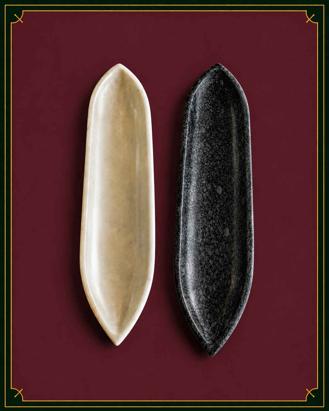 Set of Two Multipurpose Marble Slim Trays for Hosting