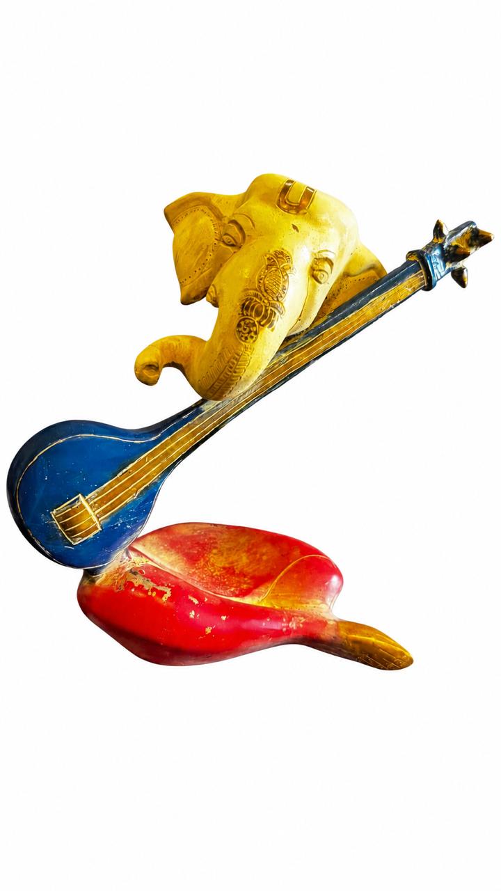 Veena Ganesh Idol | Handcrafted Lord Ganesha Statue in Brass for Home Temple & Spiritual Décor