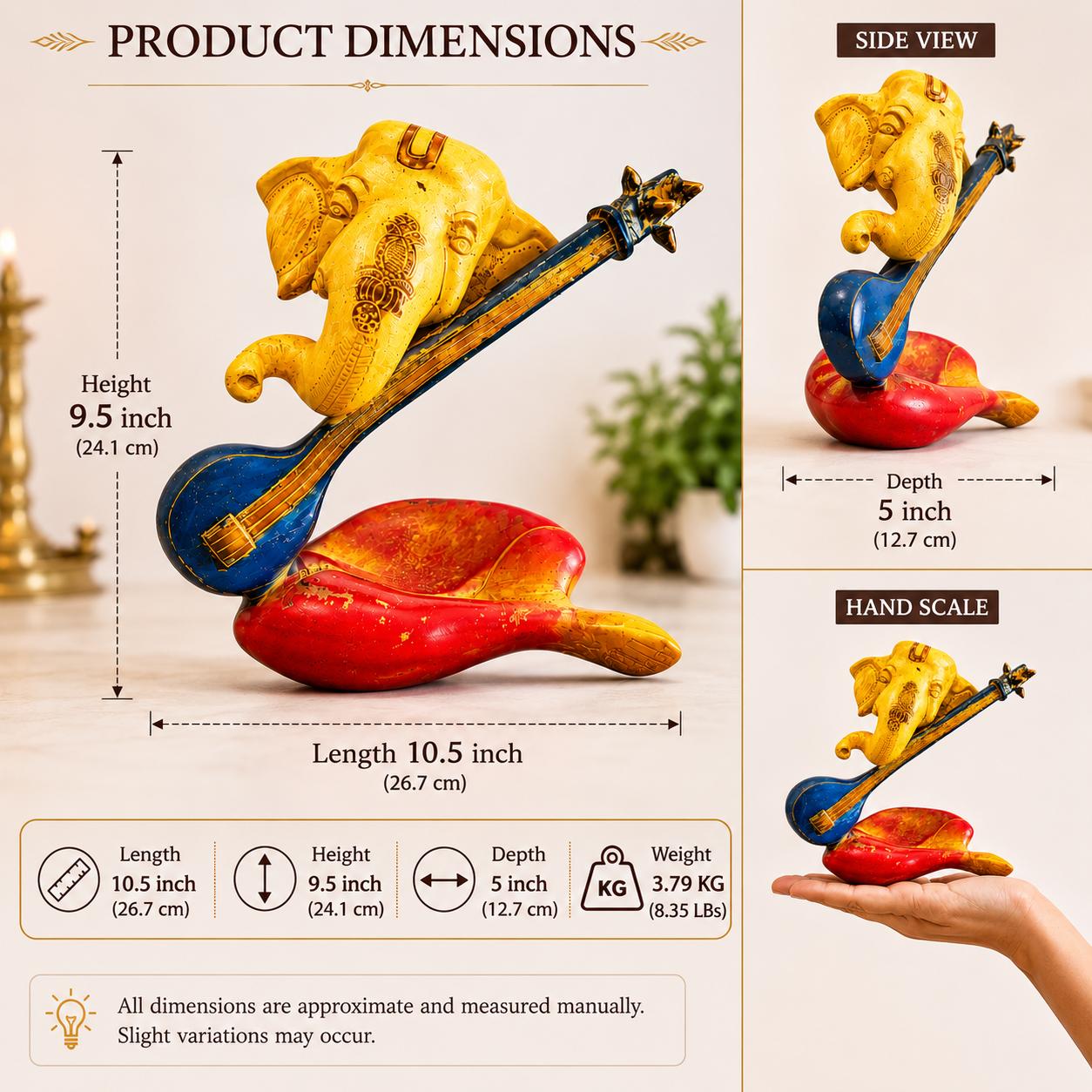 Veena Ganesh Idol | Handcrafted Lord Ganesha Statue in Brass for Home Temple & Spiritual Décor