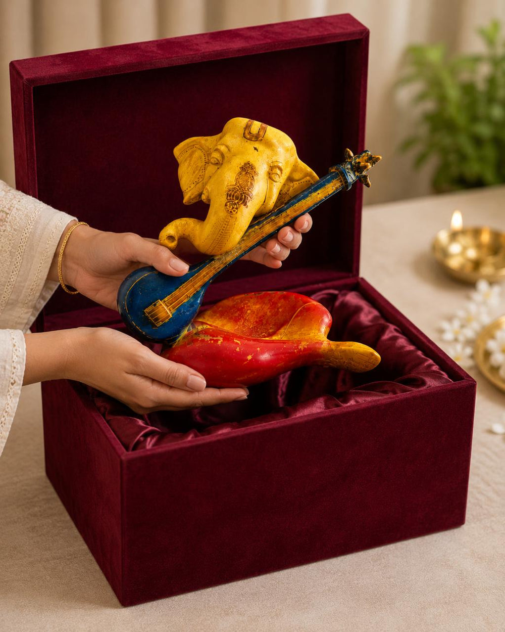 Veena Ganesh Idol | Handcrafted Lord Ganesha Statue in Brass for Home Temple & Spiritual Décor