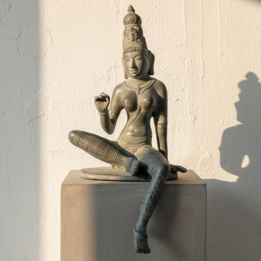 Chola Parvati in Lalitasana – Gray Patina (Inspired by Early Chola bronzes of Parvati, circa 1000 A.D.)