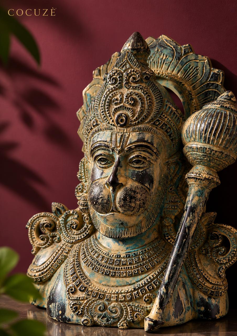 Hanuman Ji | Antique Patina Sculpture in Brass | Sacred Luxury