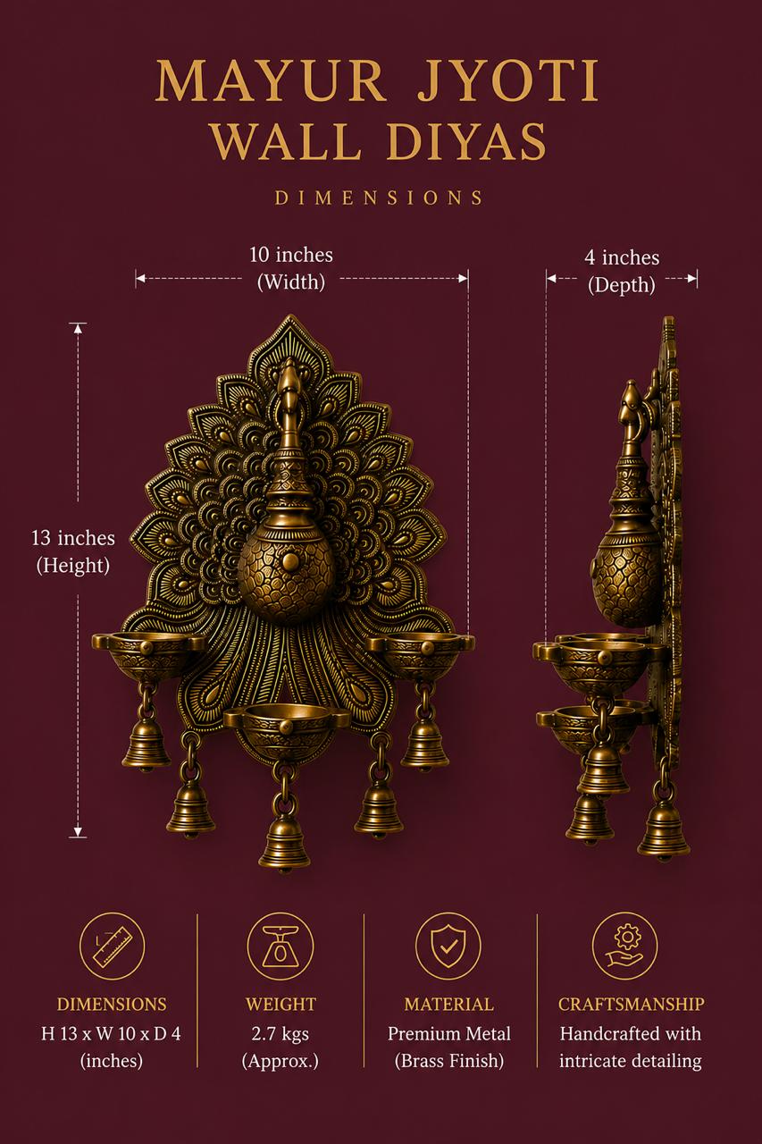 Mayur Jyoti Wall Lamp - Mayur Jyoti Wall Diyas – Handcrafted Brass Wall Décor for Elegant Spaces