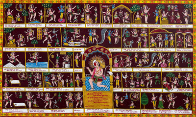 Shree Hanuman Chalisa Phad Painting with Brown Background (Original by a National Awardee)