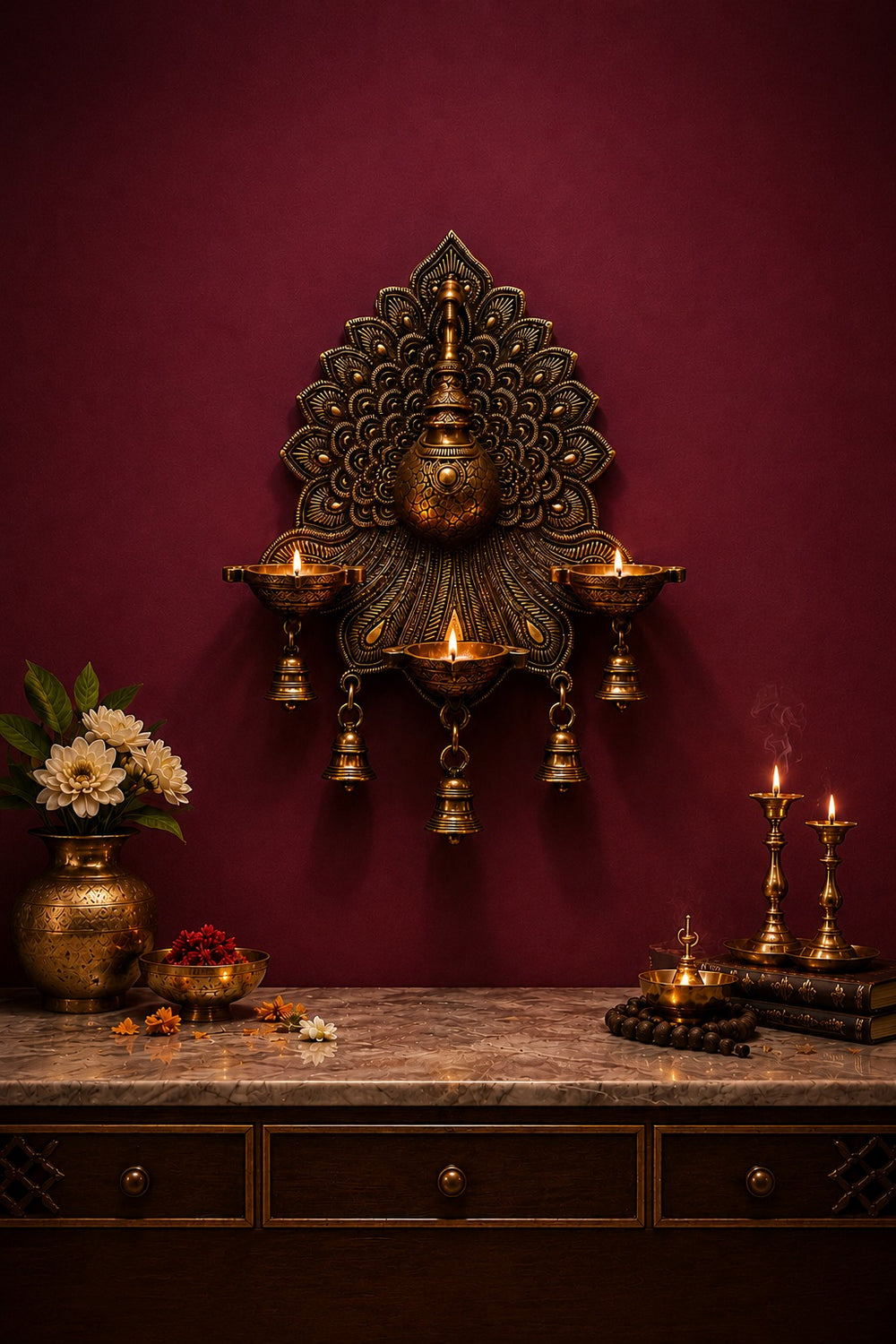 Mayur Jyoti Wall Lamp - Mayur Jyoti Wall Diyas – Handcrafted Brass Wall Décor for Elegant Spaces