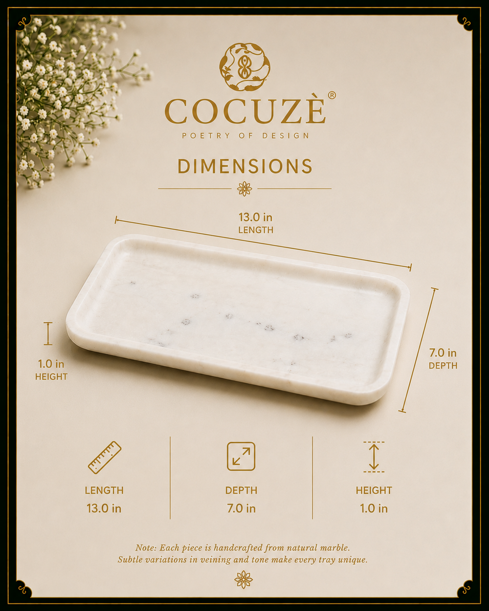White Multipurpose Marble Tray for Hosting and Many Other Functions