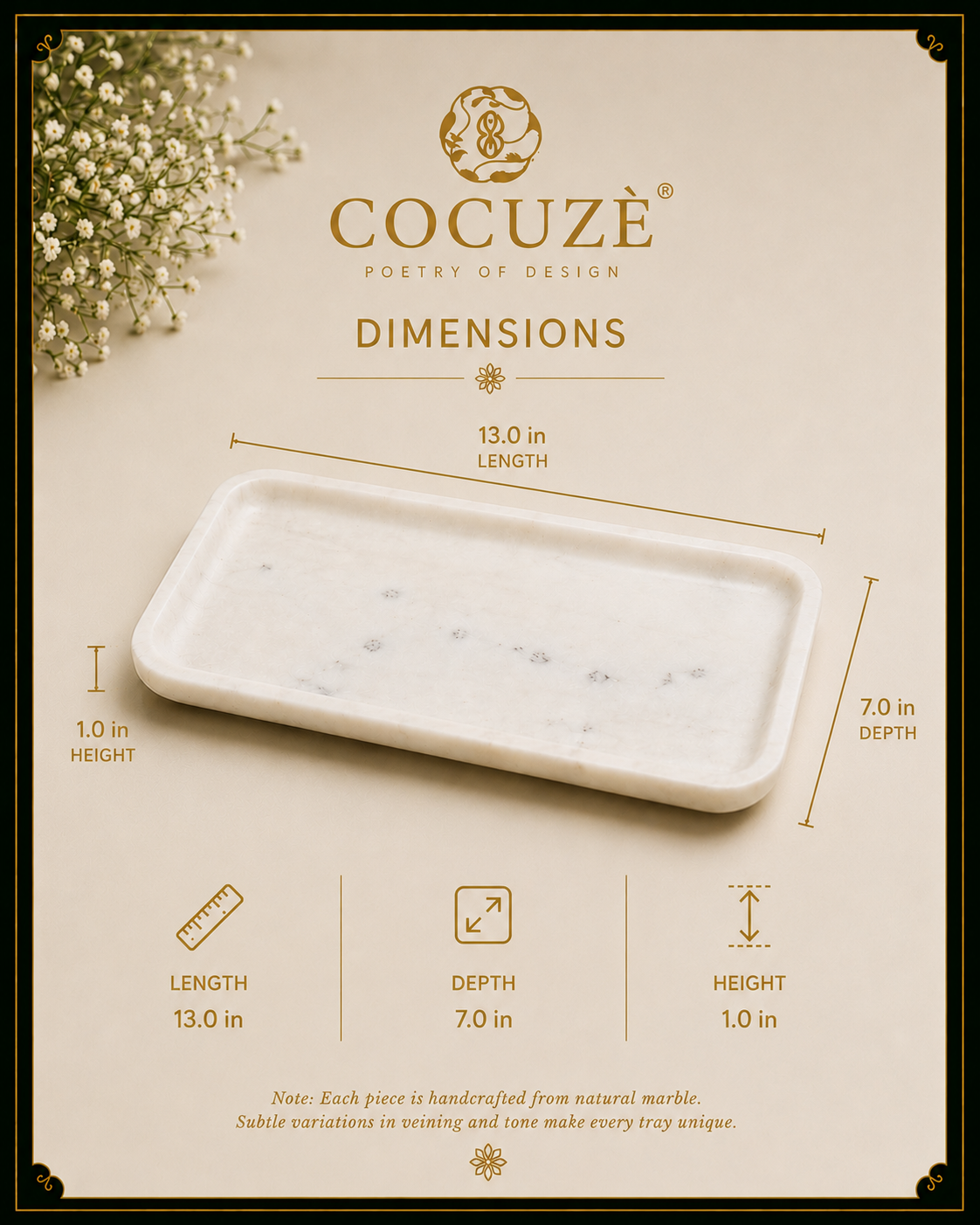 White Multipurpose Marble Tray for Hosting and Many Other Functions